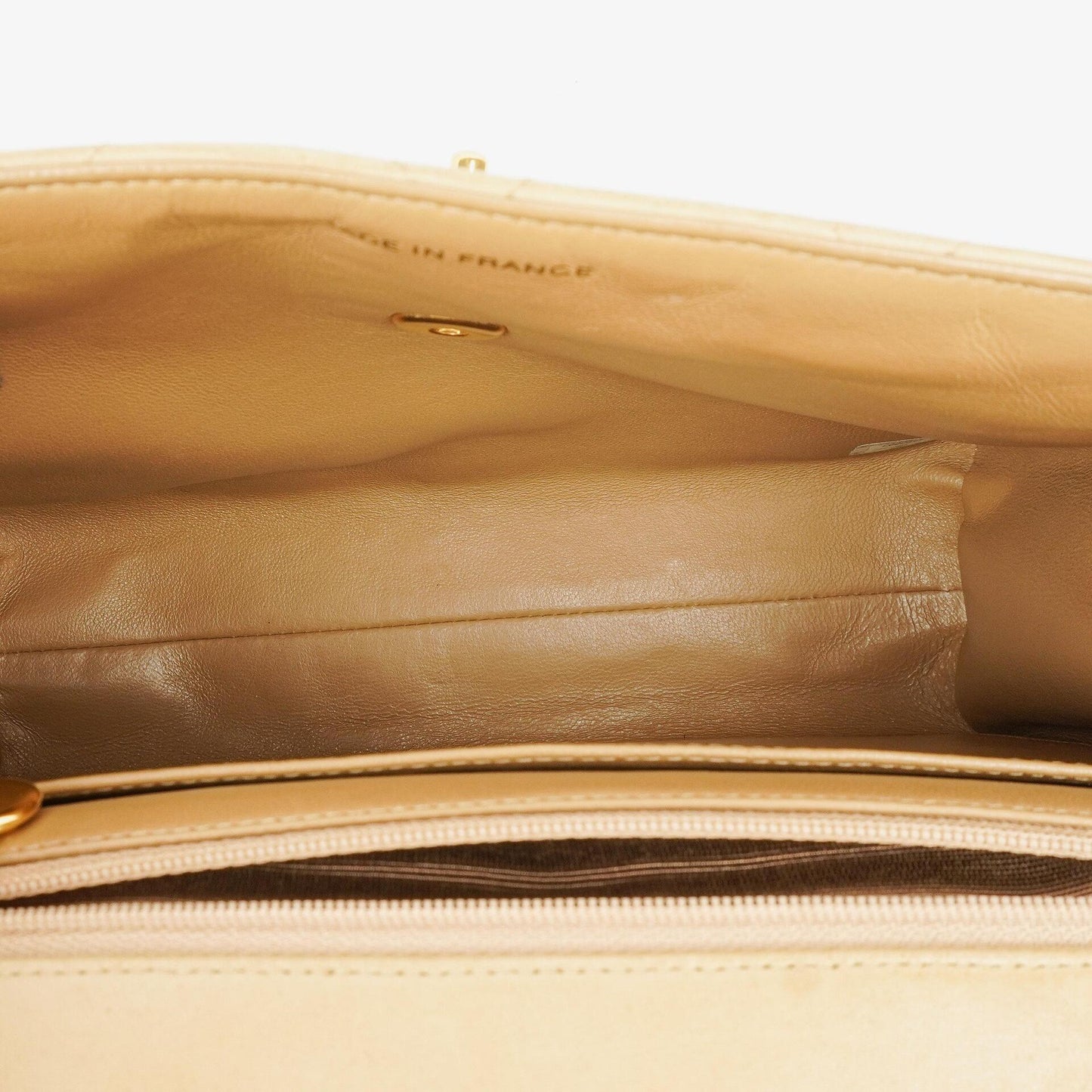 Chanel Beige Quilted Lambskin Small Single Flap Bag With 24K Gold-Plated Hardware