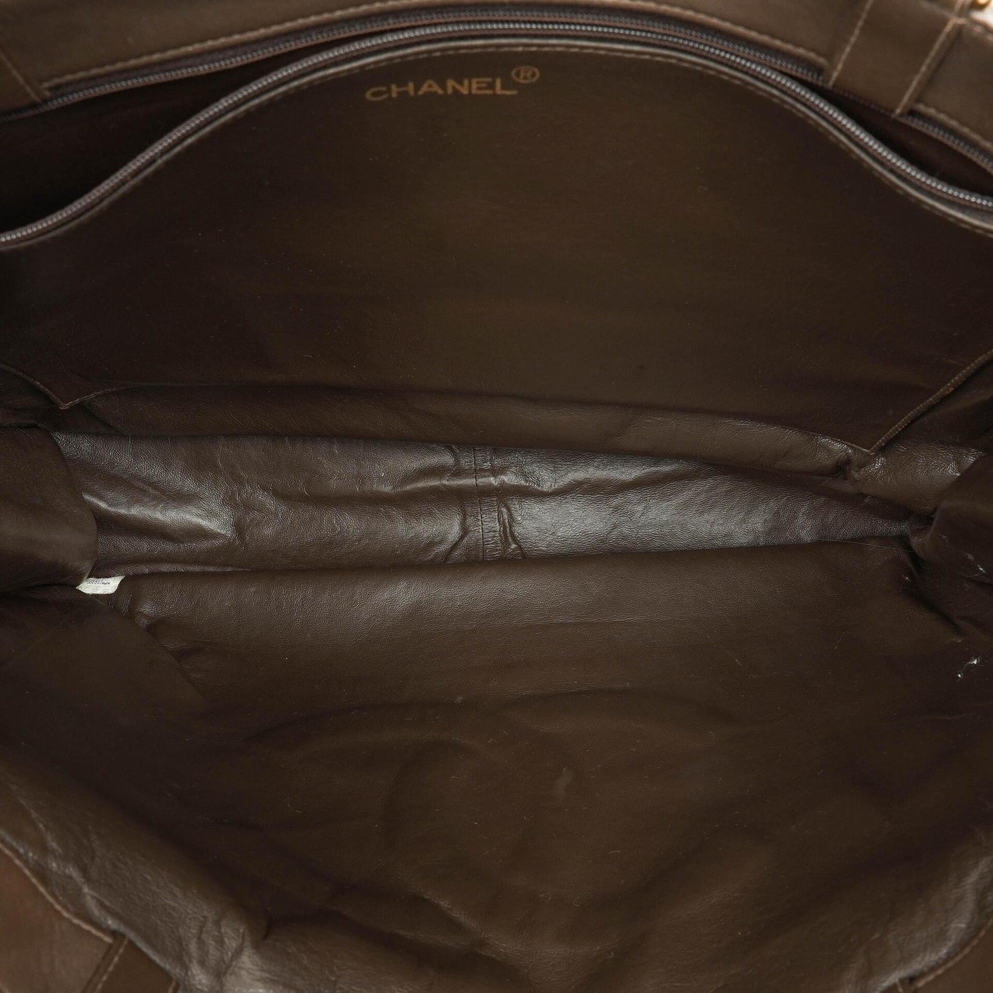 Chanel Brown Leather CC Logo Chain Tote Bag