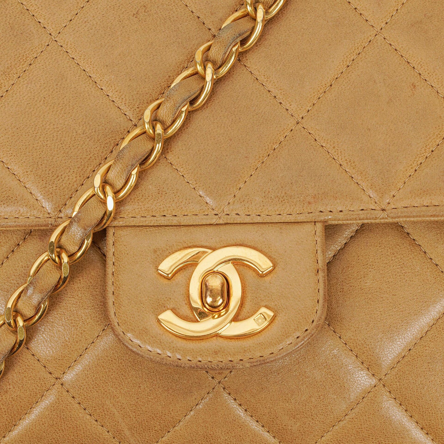 Chanel Classic Single Flap Bag Beige Quilted Lambskin 24K Gold-Plated Hardware