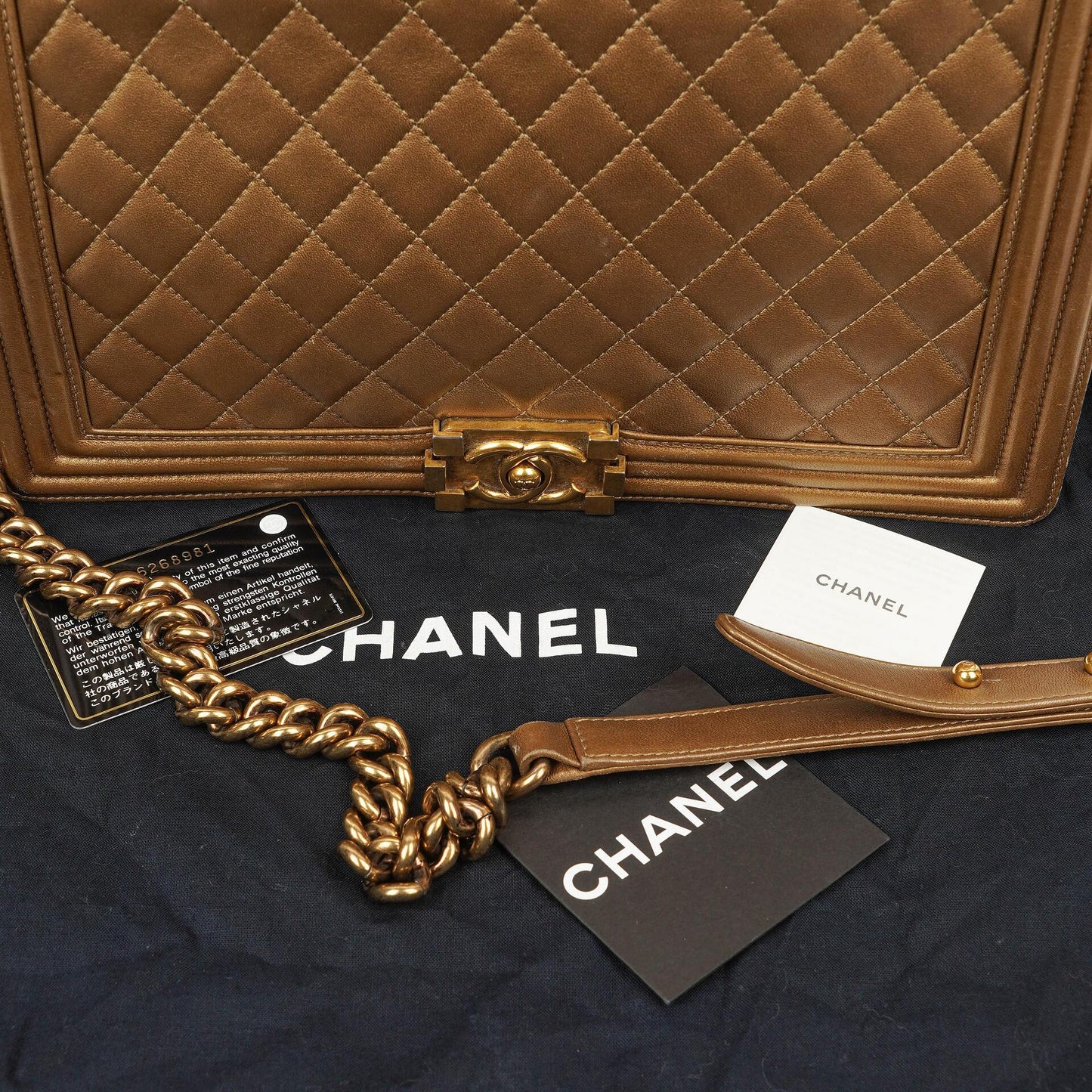 Chanel Large Boy Gold Metalic Quilted Flap Bag With Aged Gold Hardware