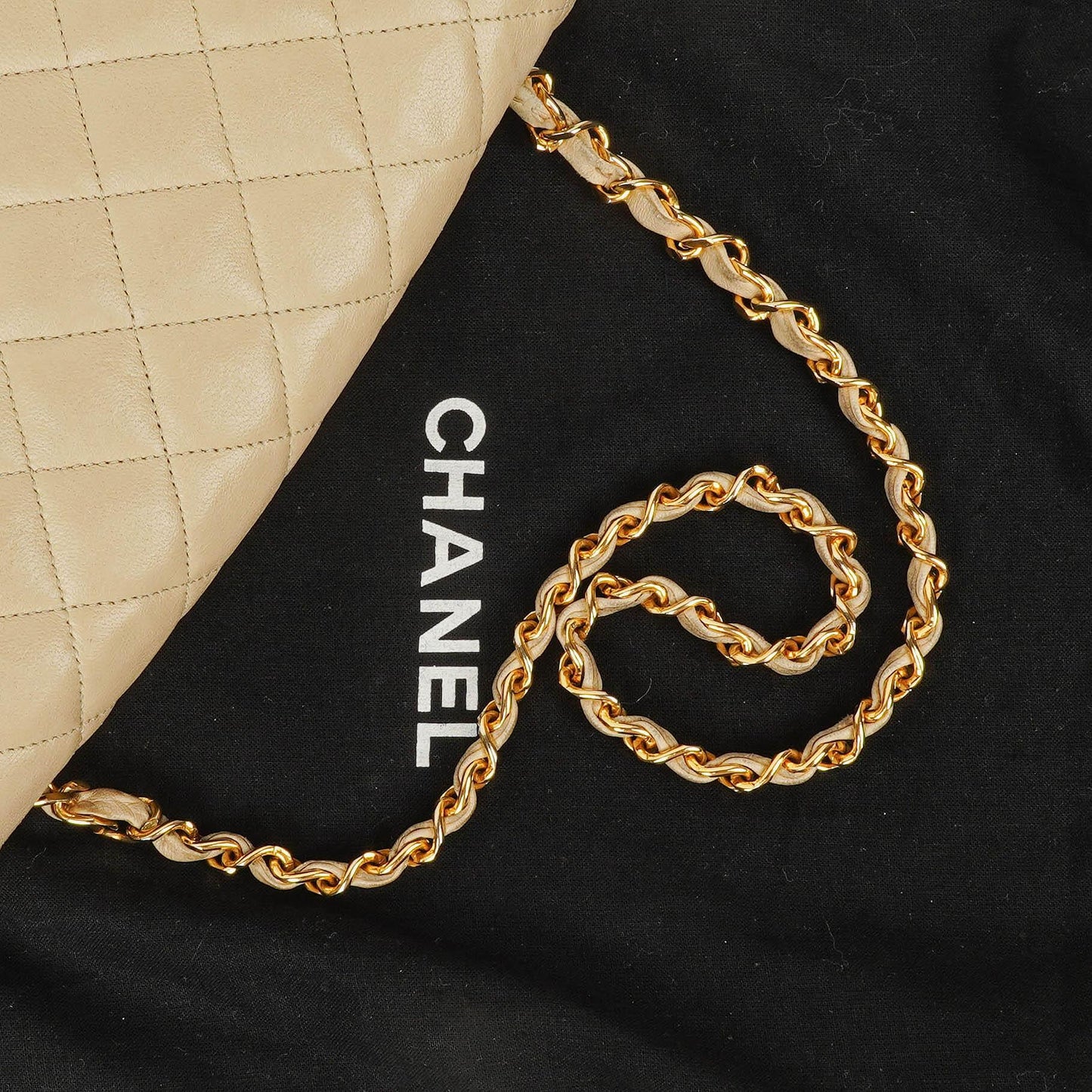 Chanel Maxi Logo Full Flap Bag Beige Quilted Leather With 24K Gold-Plated Hardware