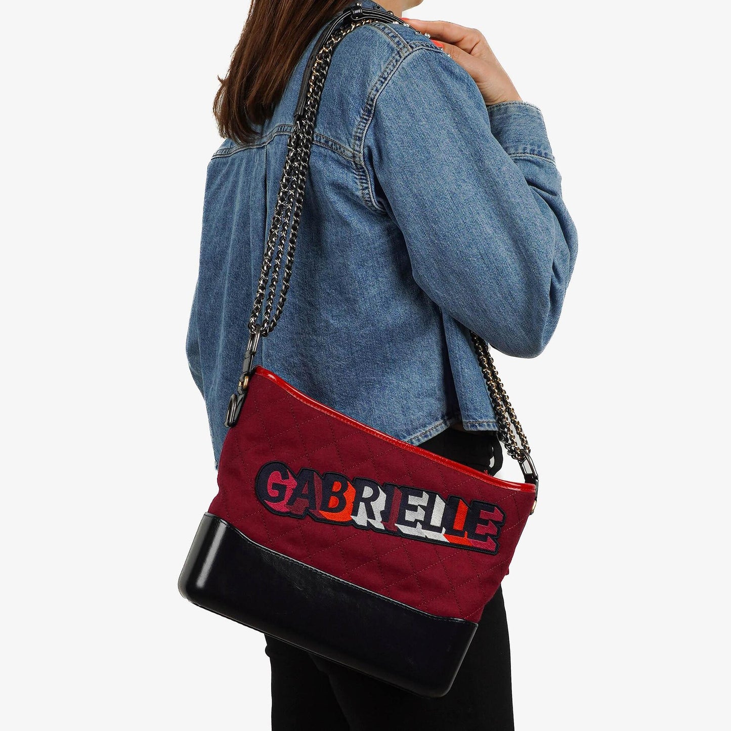 Chanel Medium Gabrielle Hobo Burgundy Quilted Felt And Navy Calfskin Bag With Gold-Tone, Silver And Aged Silver Hardware