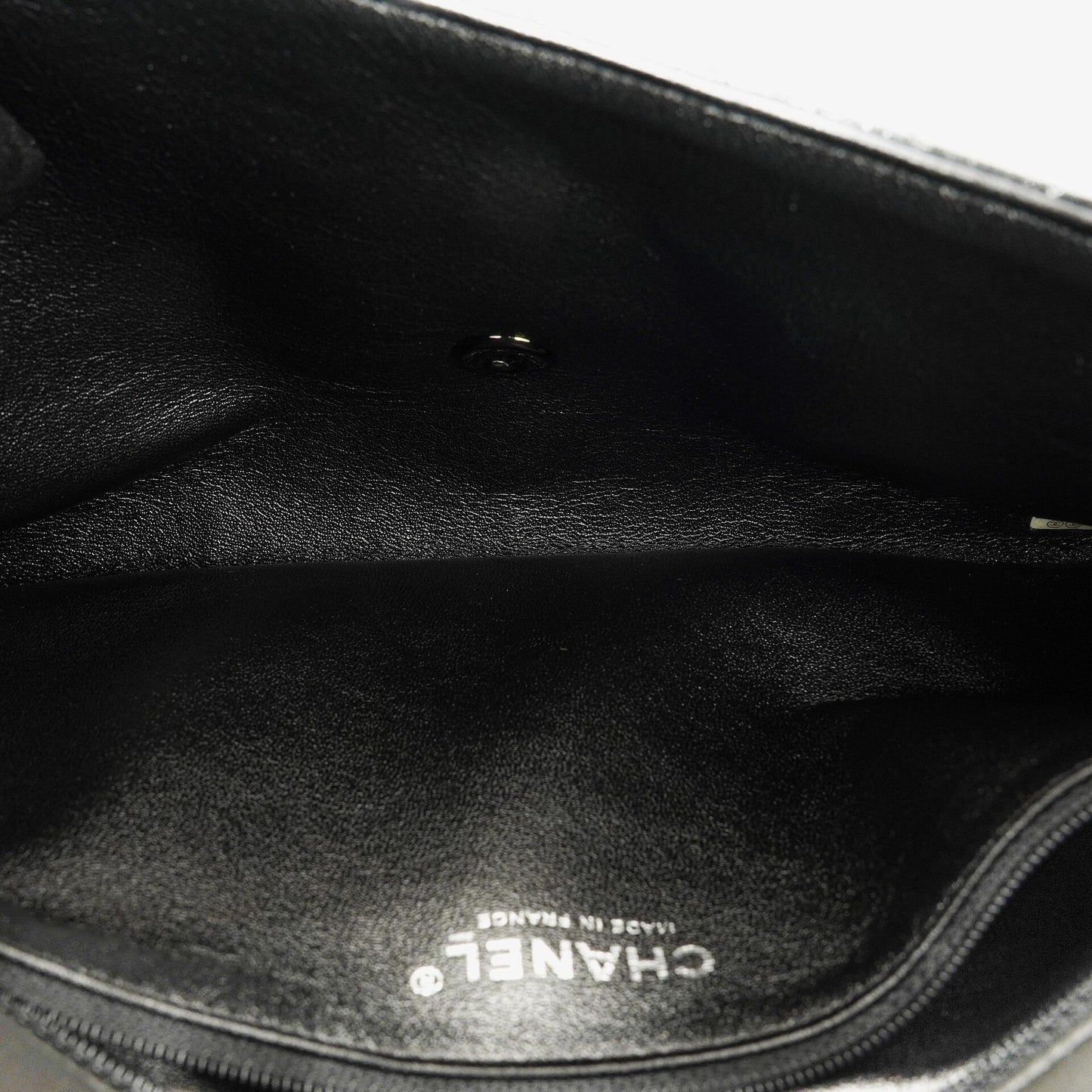 Chanel Metallic Black Crumpled Patent Calfskin Chevron Flap Clutch