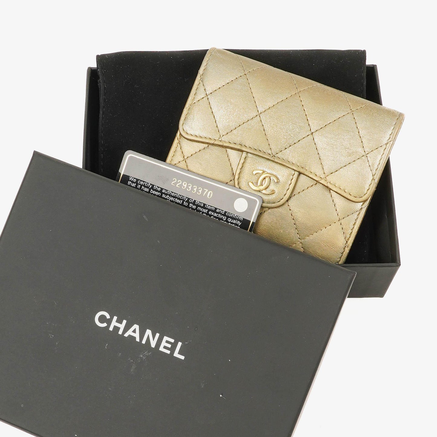 Chanel Metallic Quilted Leather Mini Flap Wallet