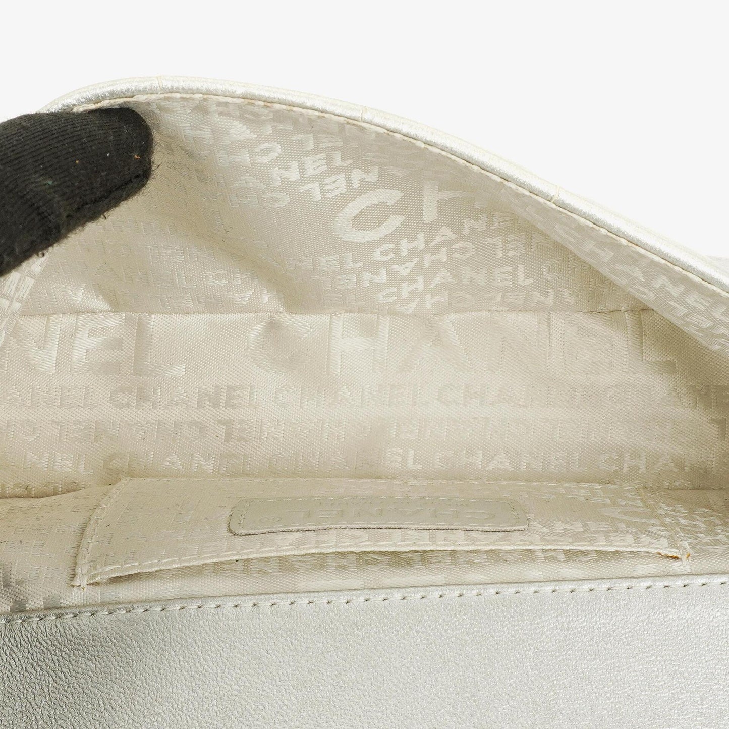 Chanel Mini Rectangular Single Flap Bag Flower Metalic Silver Quilted Lambskin SIlver Tone Hardware