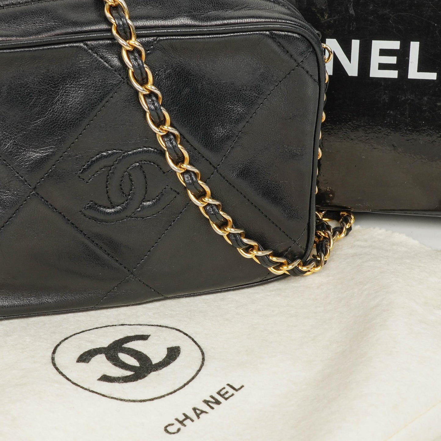 Chanel Small Camera Tassel Black Leather Crossbody Bag