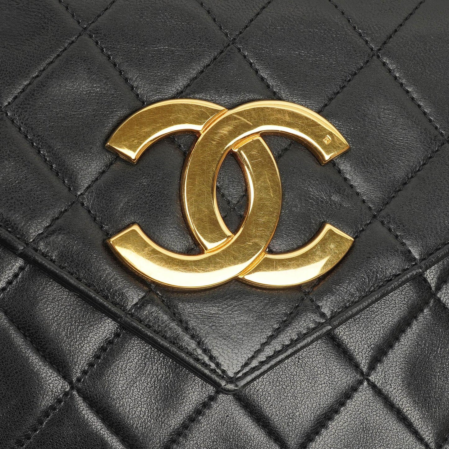 Chanel Small Envelope Maxi CC Logo Flap Bag Black Quilted Lambskin With 24K Gold-Plated Hardware