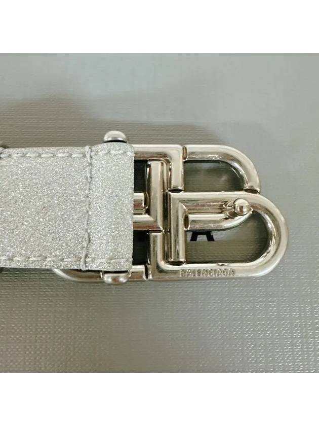 Luxury Balenciaga Trending 2026 BB Buckle Glitter Calf Leather Belt Silver