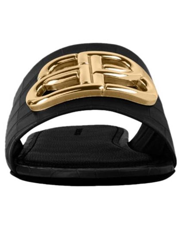Luxury Balenciaga Trending 2026 Gold BB Logo Oval Slippers Black