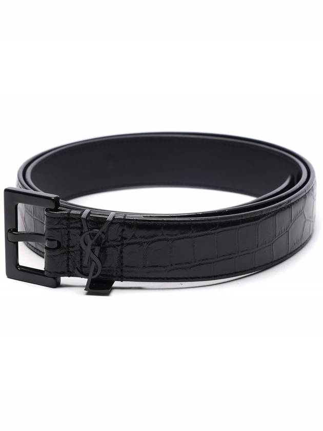Luxury Saint Laurent Trending 2025 Monogram Crocodile Embossed Leather Belt Black