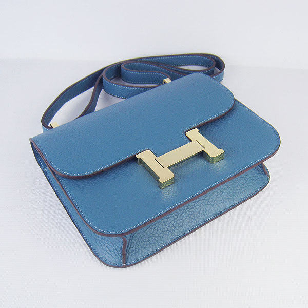 Luxury Hermes Constance Cowskin Leather Bag H017 blue golden