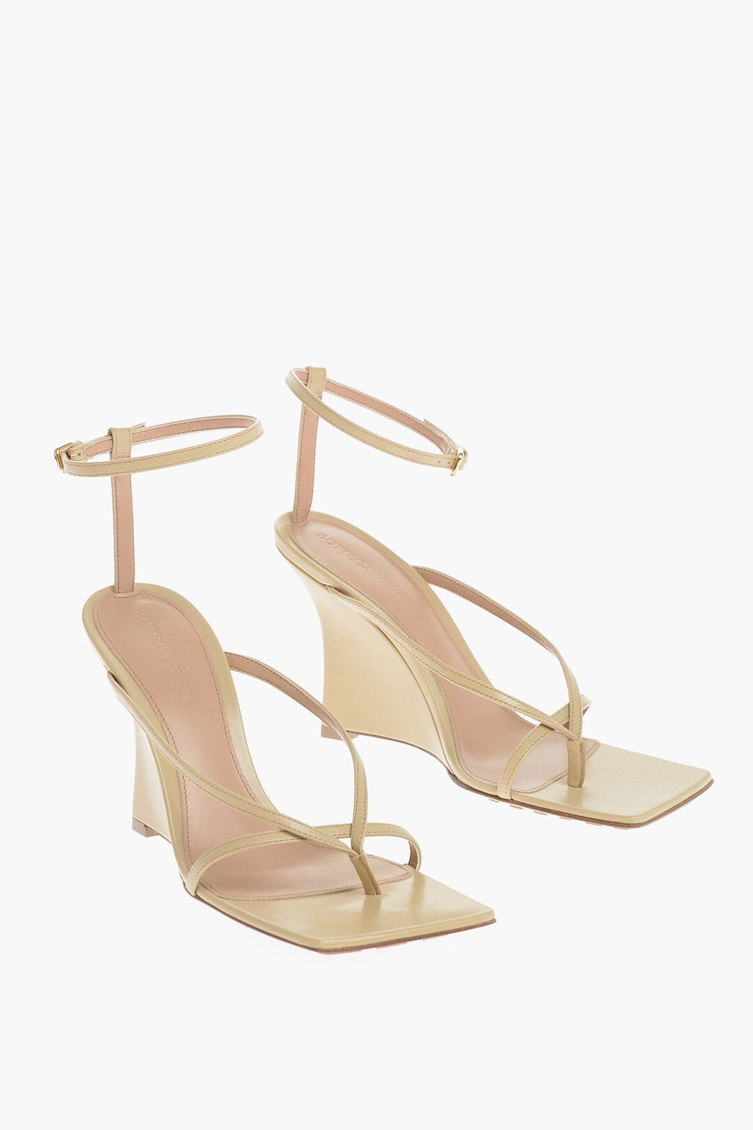 Luxury Bottega Veneta Squared Leather Sandals Wedge 10Cm