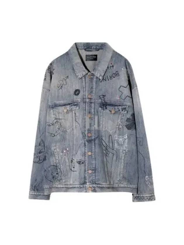Luxury Balenciaga Trending 2026 Graffiti Denim Jacket Blue