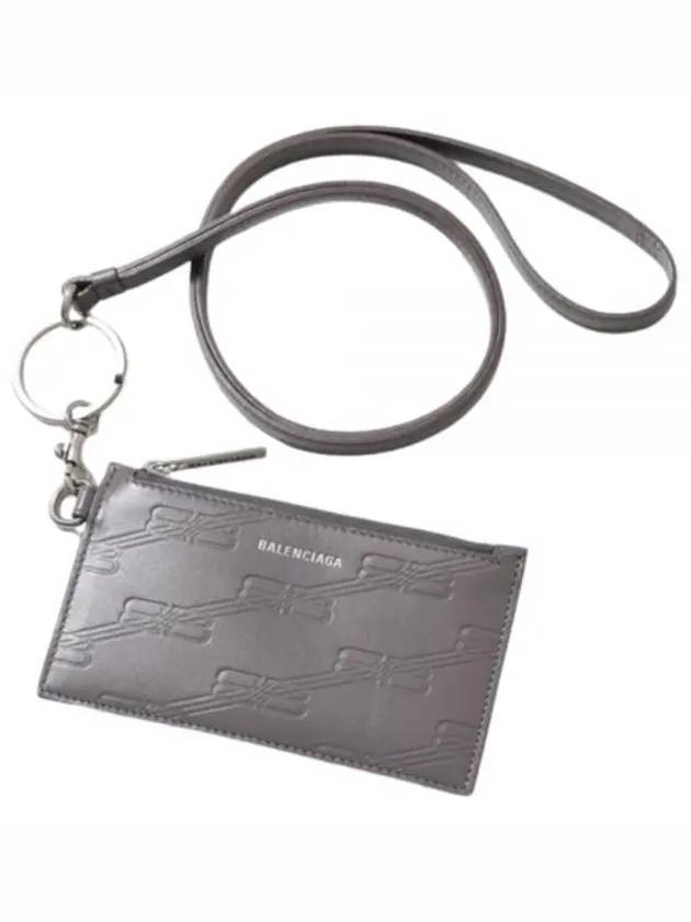 Luxury Balenciaga Trending 2026 BB Monogram Case On Keyring Card Wallet Grey