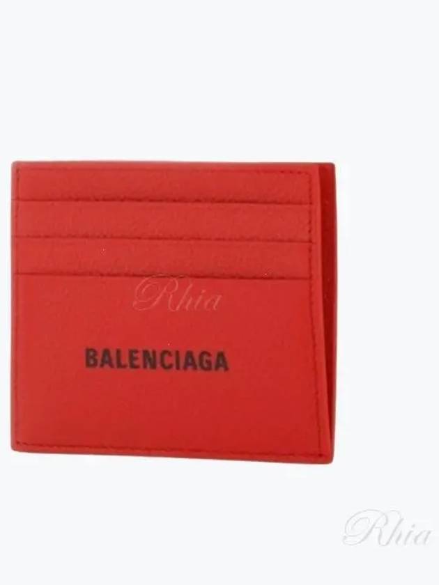 Luxury Balenciaga Trending 2026 Logo Print Leather Card Wallet Red