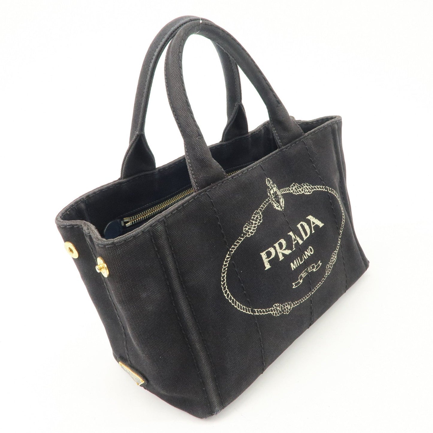 PRADA Logo Denim Canapa Canvas 2 Way Tote Bag Hand Bag Black B2642B