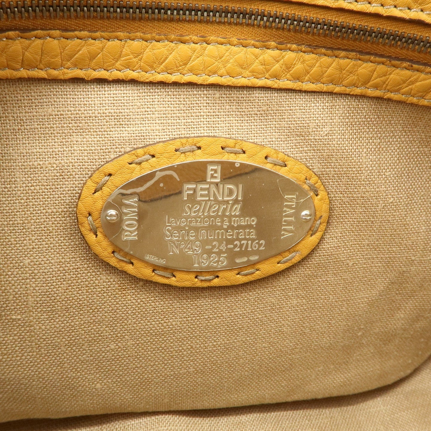 FENDI Seleria Leather Fur Mini Linda Hand Bag Brown White 8BR486