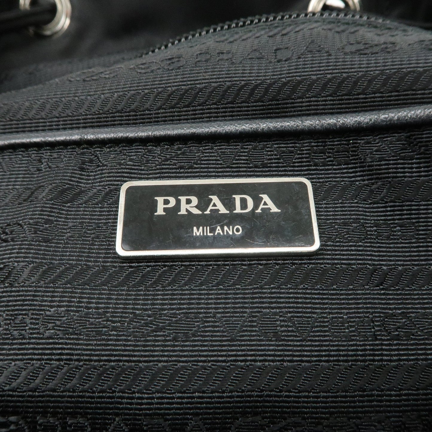 PRADA Triangle Logo Nylon Leather Backpack Ruck Sack Black