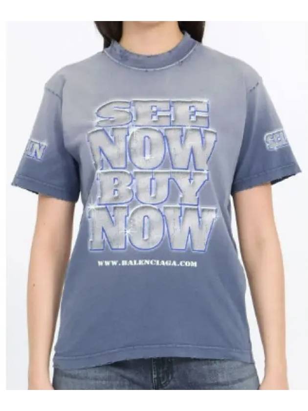Luxury Balenciaga Trending 2026 See Now Buy Now Short Sleeve T-Shirt Blue