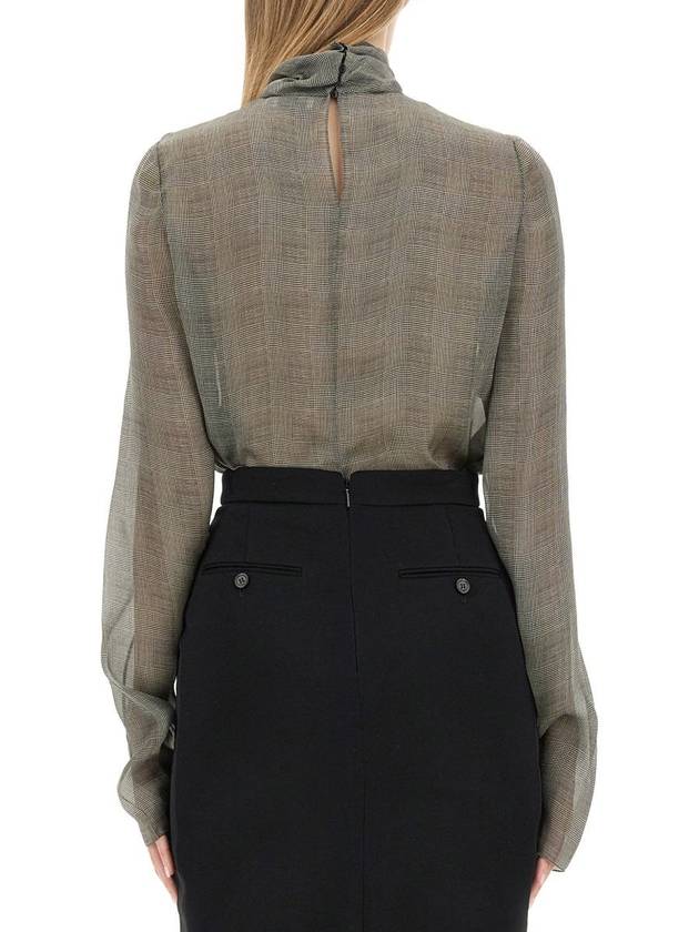 Luxury Saint Laurent Trending 2025 Tartan Silk Turtleneck Blouse Grey