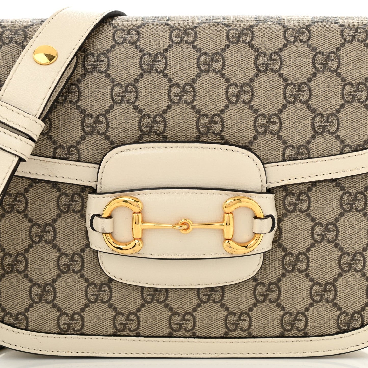 Gucci GG Supreme Monogram Horsebit 1955 Shoulder Bag Beige Mystic White