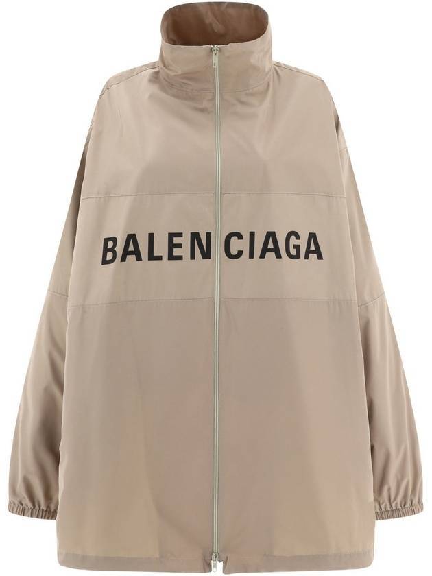 Luxury Balenciaga Trending 2026 Logo Print Zip-up Jacket Beige