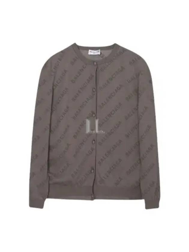 Luxury Balenciaga Trending 2026 All-Over Logo Print Cotton Crop Cardigan Beige