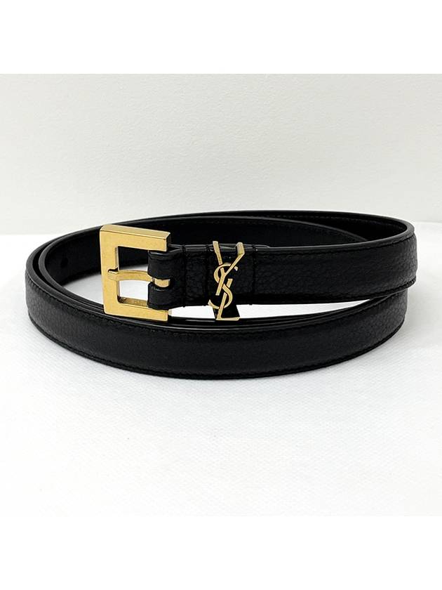 Luxury Saint Laurent Trending 2025 Monogram Buckle Grain Leather Belt Black