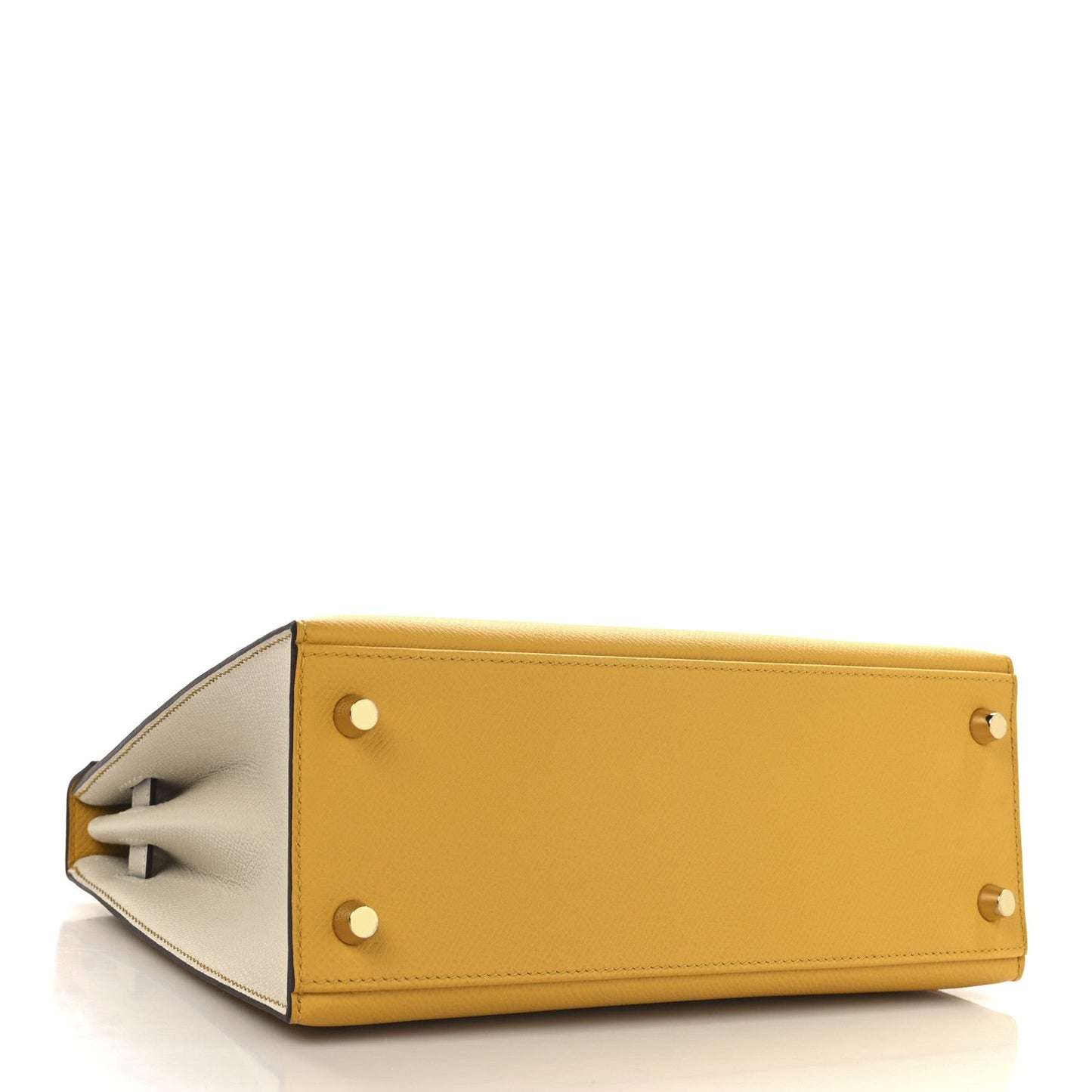 Hermes Epsom Bi-Color Horseshoe Kelly Sellier 25 Jaune Ambre Craie