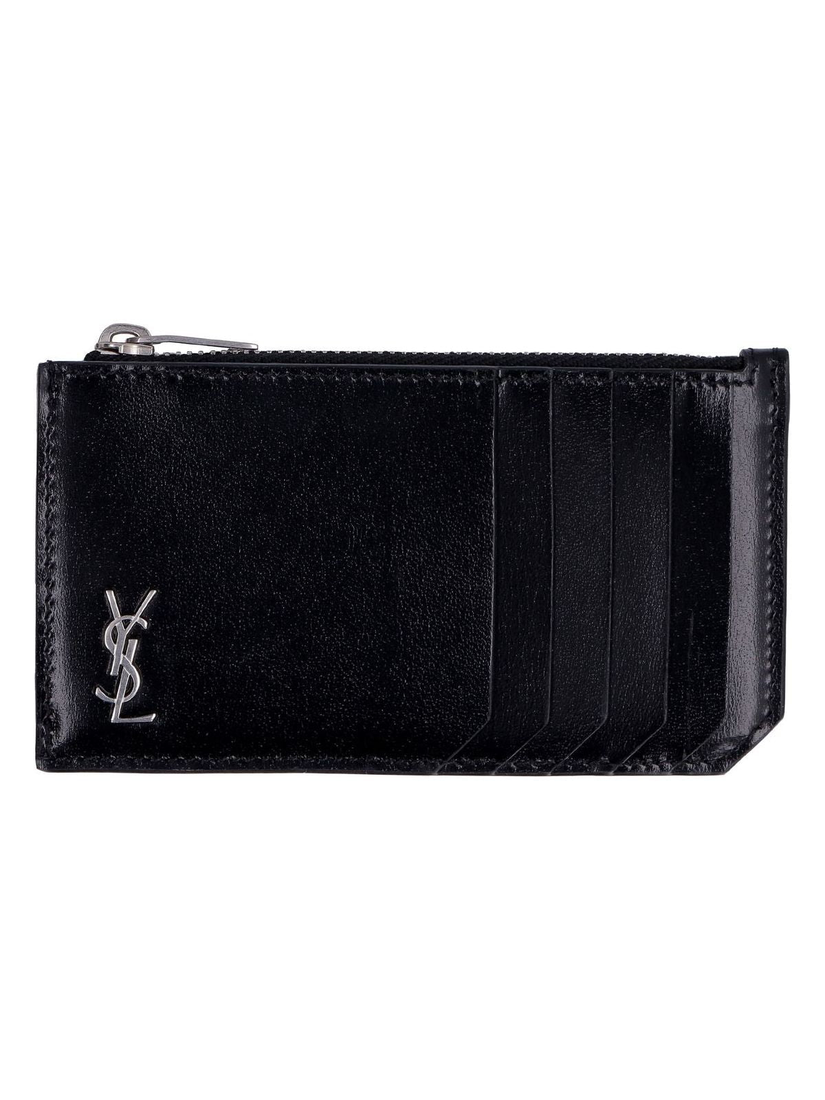 Luxury Saint Laurent Trending 2025 Men's Monogram Zip Credit Card Holder in Black | 6298991JB0E