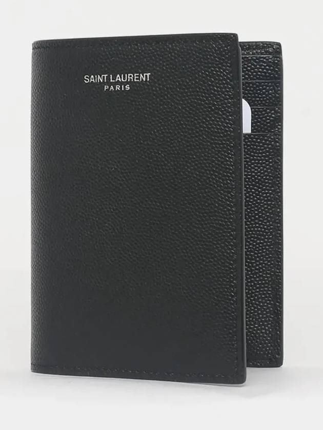 Luxury Saint Laurent Trending 2025 Logo Grain Leather Half Wallet Black