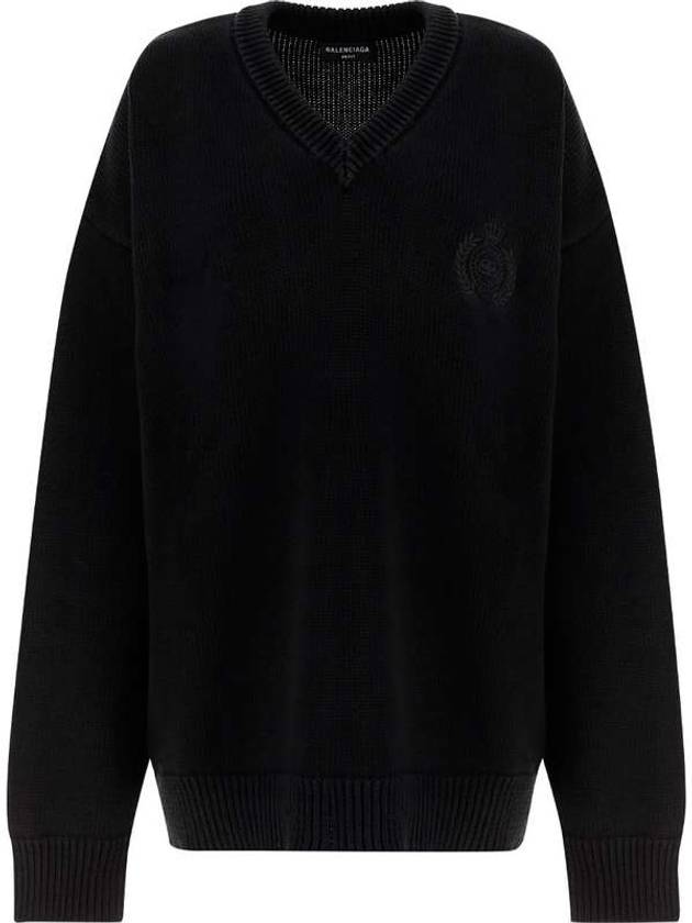 Luxury Balenciaga Trending 2026 Men's Back Logo V-Neck Knit Top Black
