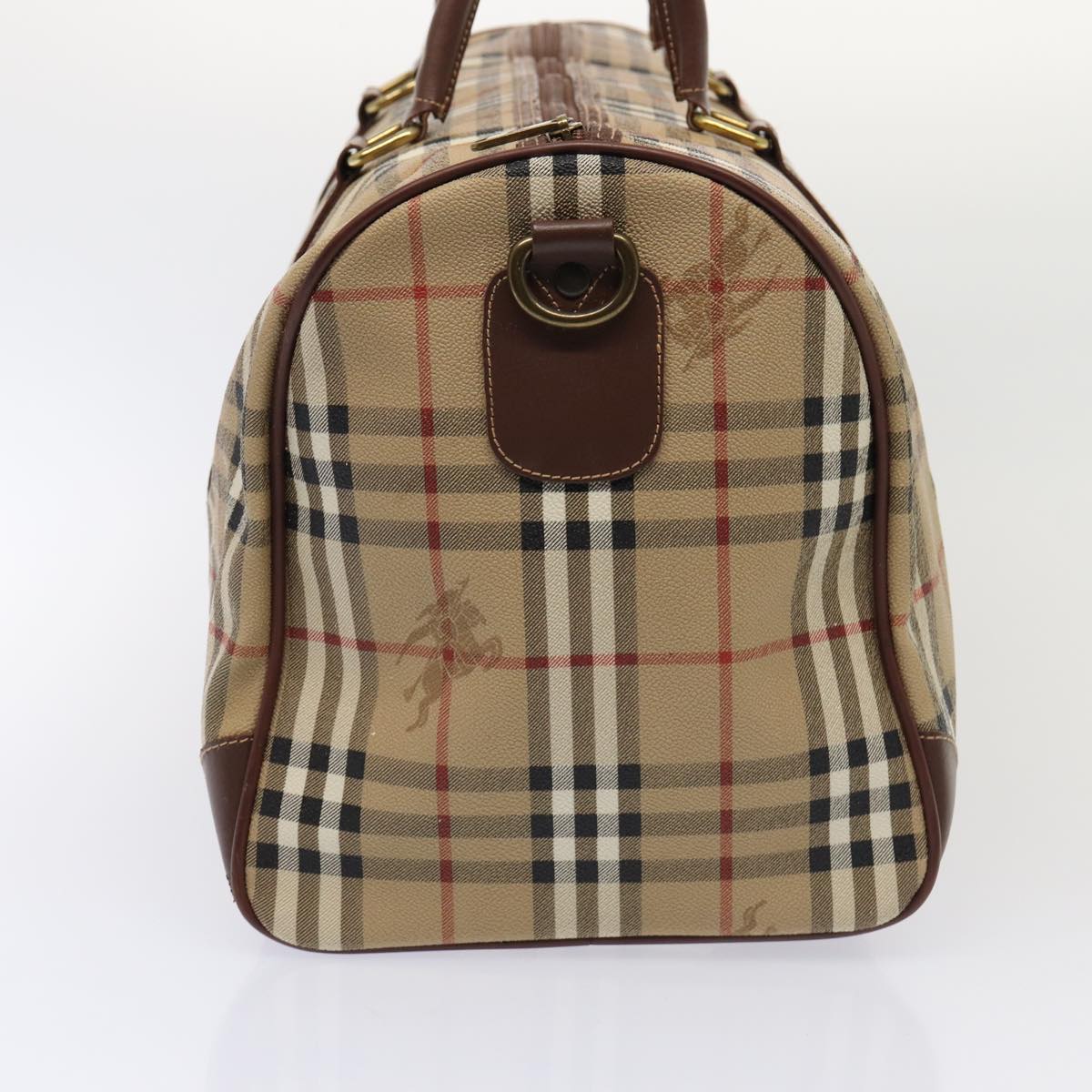 Luxury BurberrySs Nova Check Boston Bag PVC Leather 2way Beige Auth ep5370