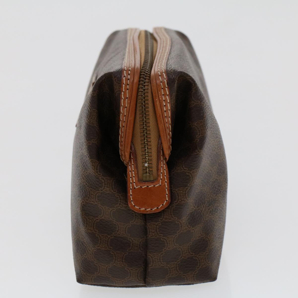Luxury CELINE Macadam Canvas Pouch PVC Leather Brown ep867