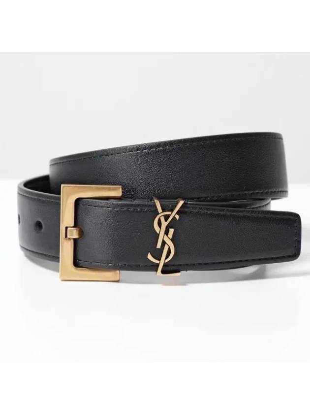 Luxury Saint Laurent Trending 2025 Monogram Buckle Leather Belt Black