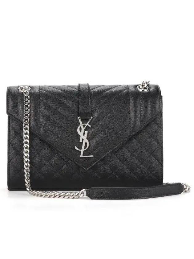 Luxury Saint Laurent Trending 2025 Envelope Medium Chain Bag in Mix Matelasse Grain De Poudre Embossed Leather Black
