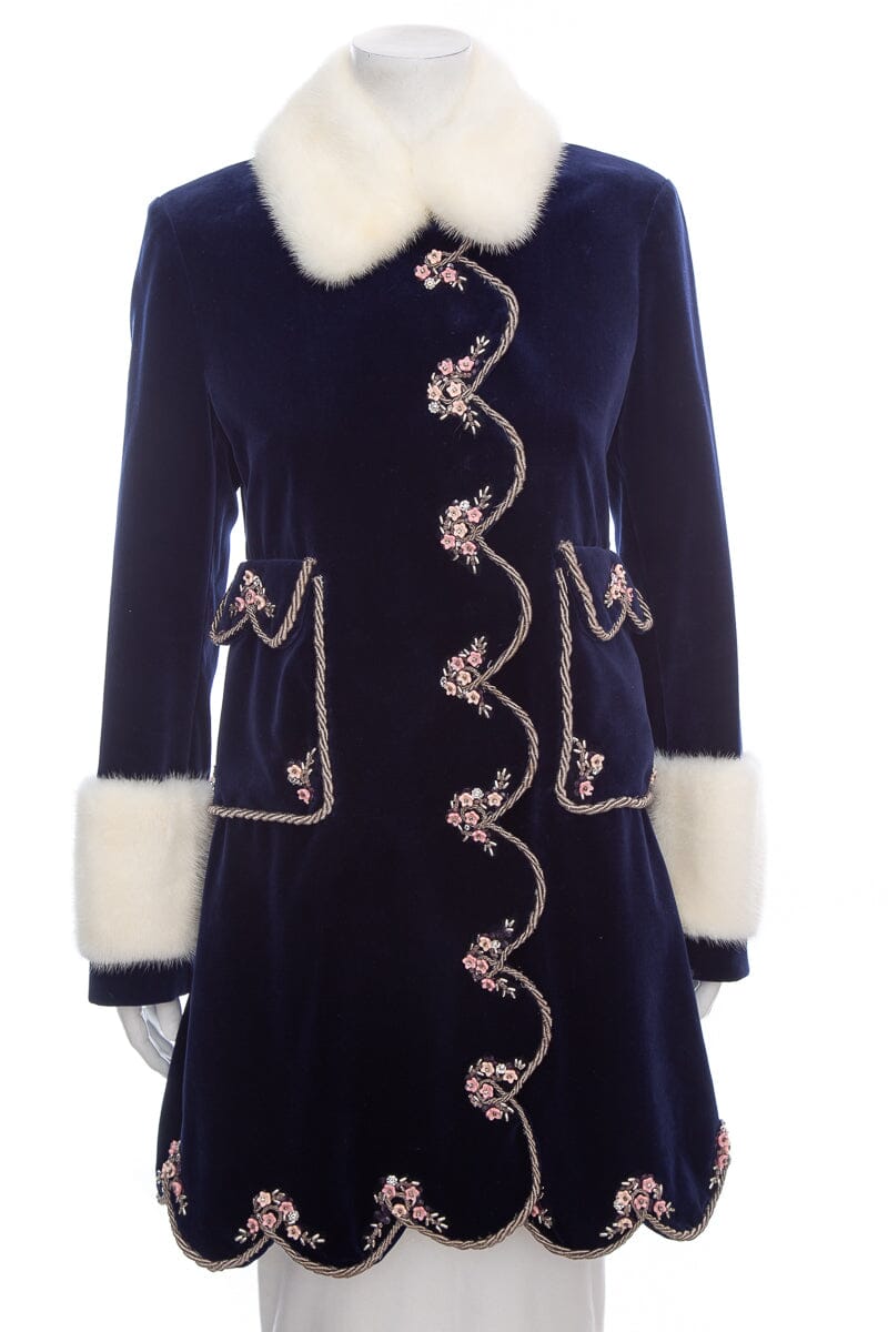 Gucci Navy Velvet & Embroidered Embellished Coat SZ 42