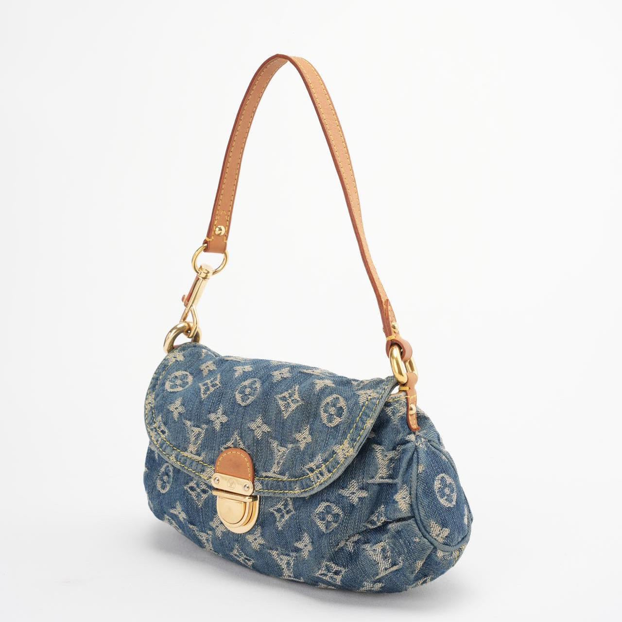 Louis Vuitton Shoulder Handbag Monogram Denim Mini Pretty Canvas Leather Blue