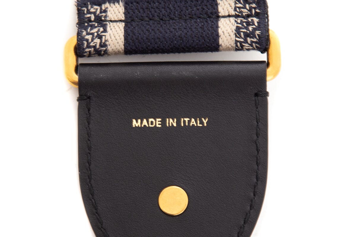 Dior Navy Woven Wide Logo Strap with Gold Hardware