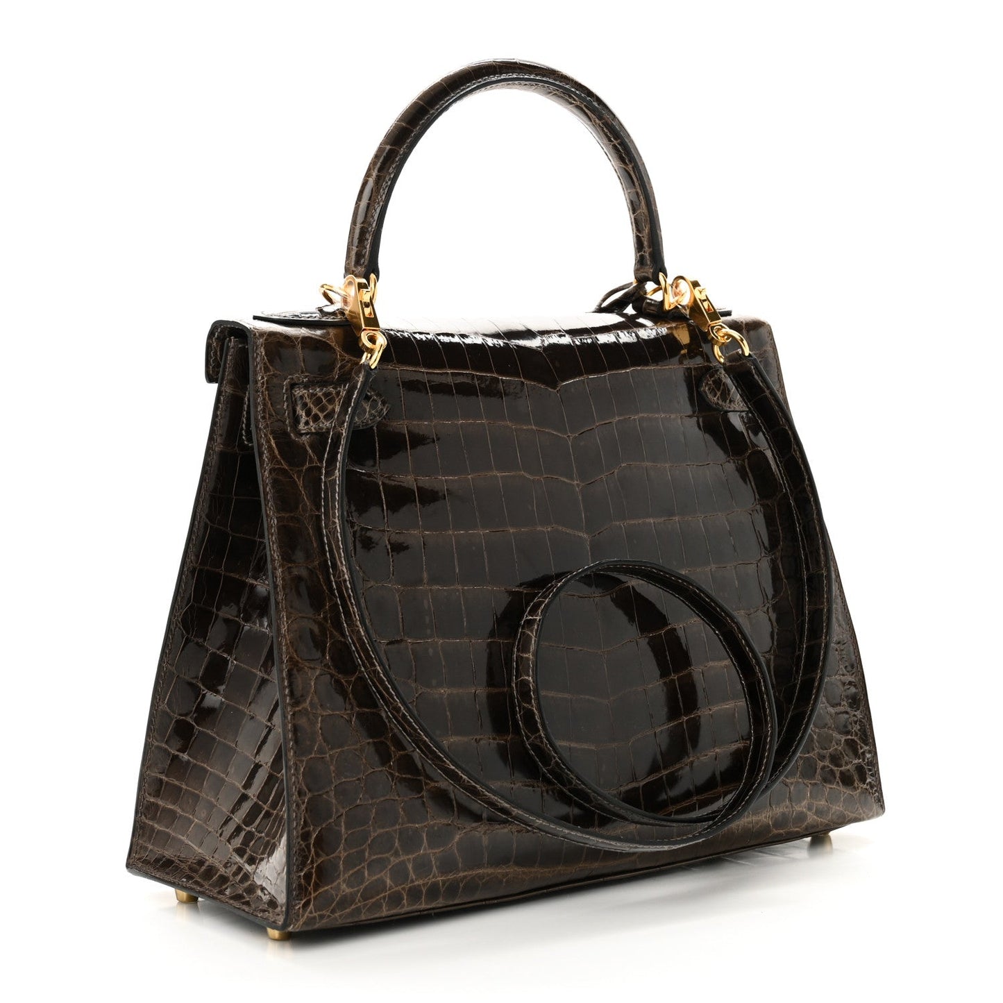 Hermes Shiny Niloticus Crocodile Kelly Sellier 28 Gris Elephant