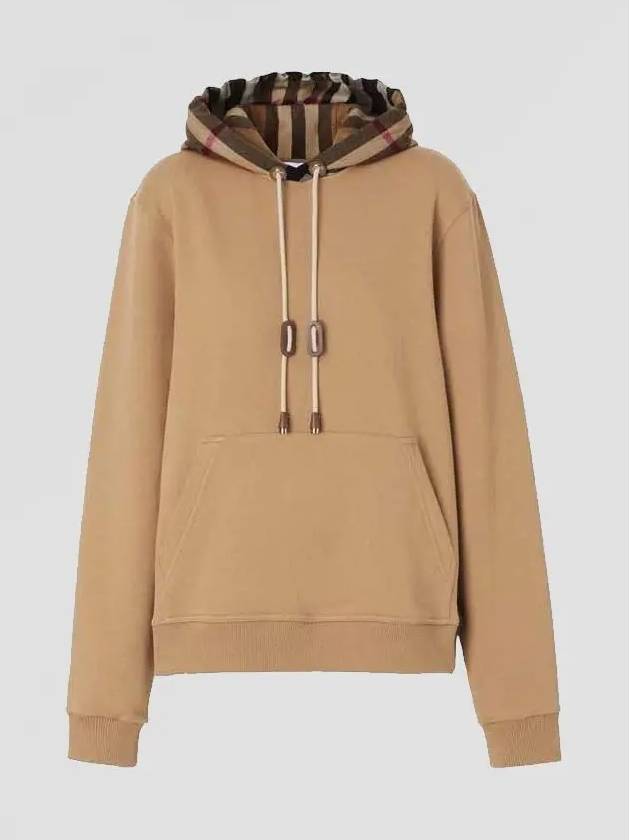 Luxury Burberry Check Cotton Oversized Hoodie Camel