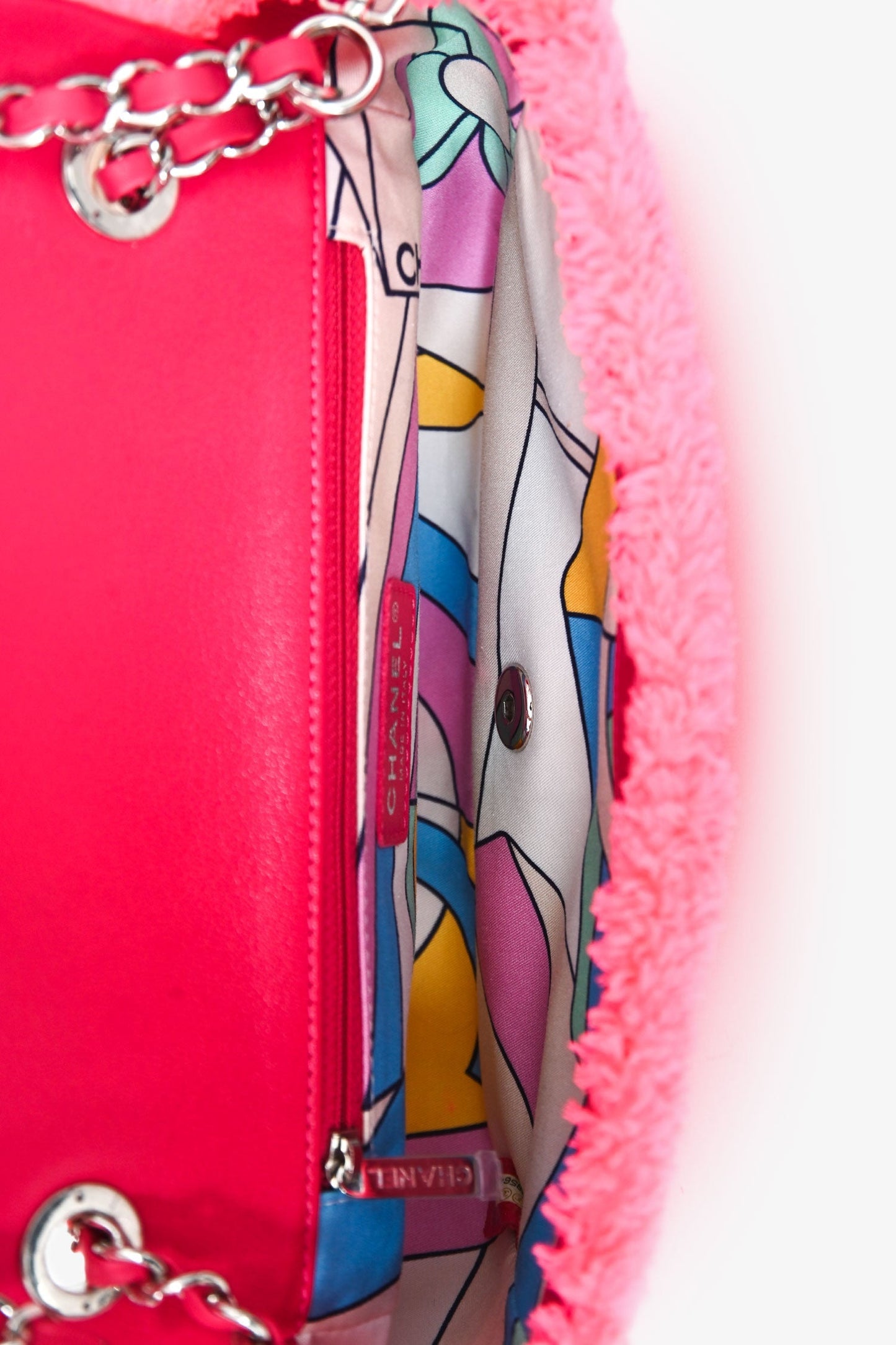 Chanel™ 2019 Neon Pink Terry Cloth Coco Beach Small Flap Bag SHW