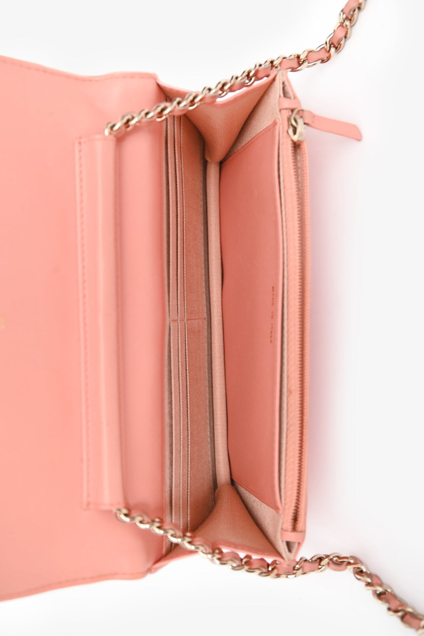 Chanel™ 2012 Peach Orange Leather Quilted 'Classic' Wallet On Chain