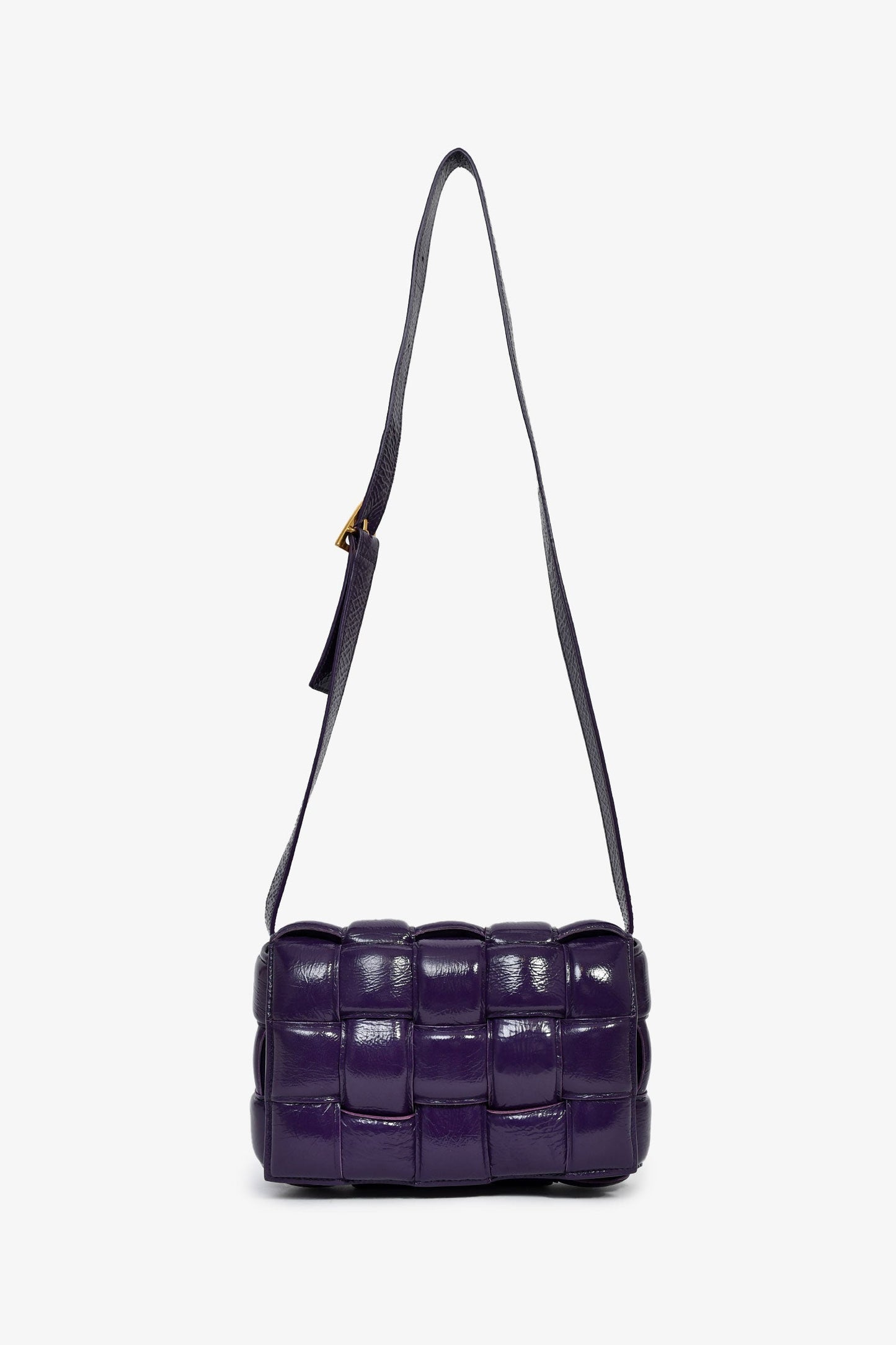 Bottega Veneta Dark Purple Shiny Leather Padded Cassette Crossbody Bag