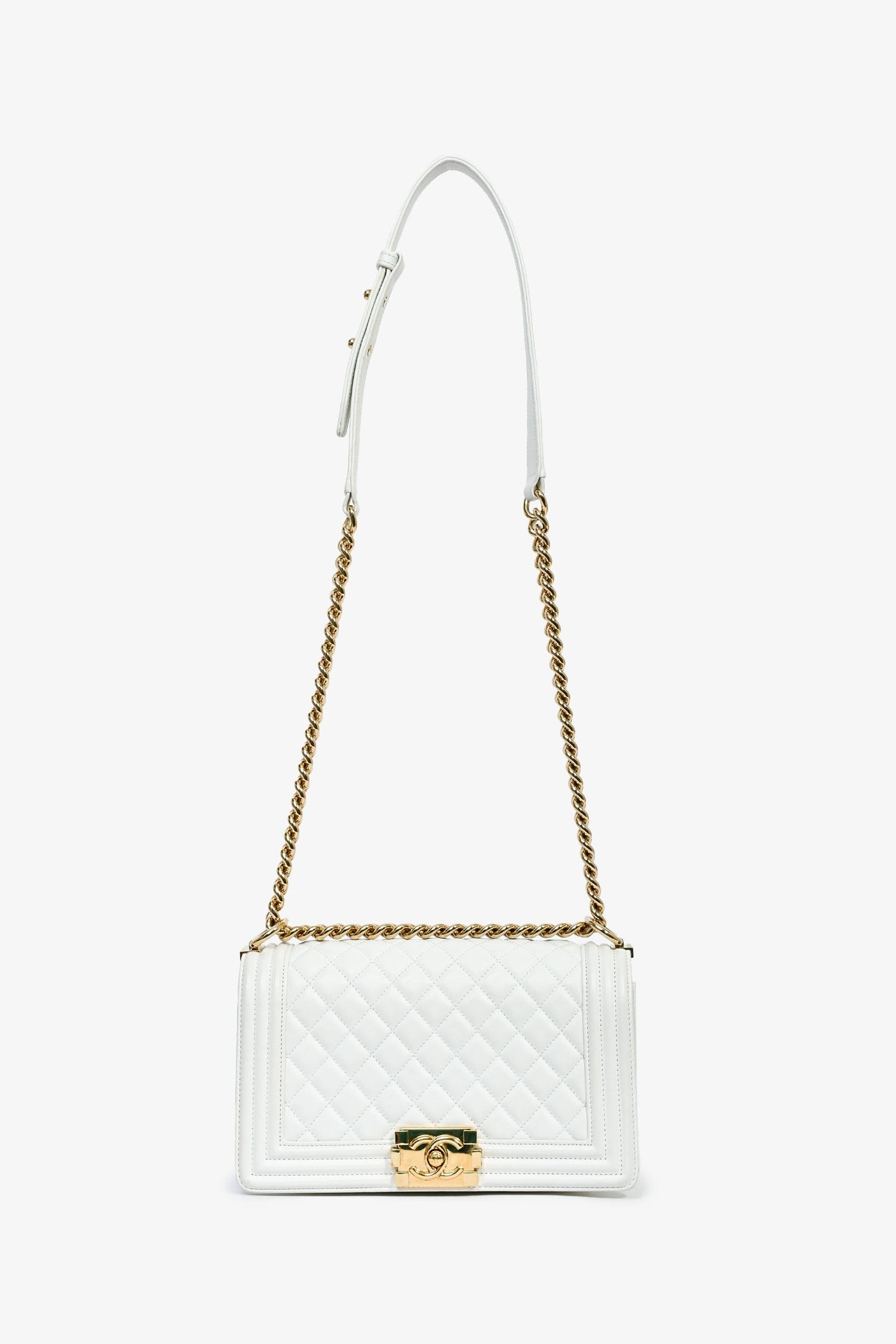 Chanel™ 2017 18 White Quilted Lambskin Medium Boy Bag