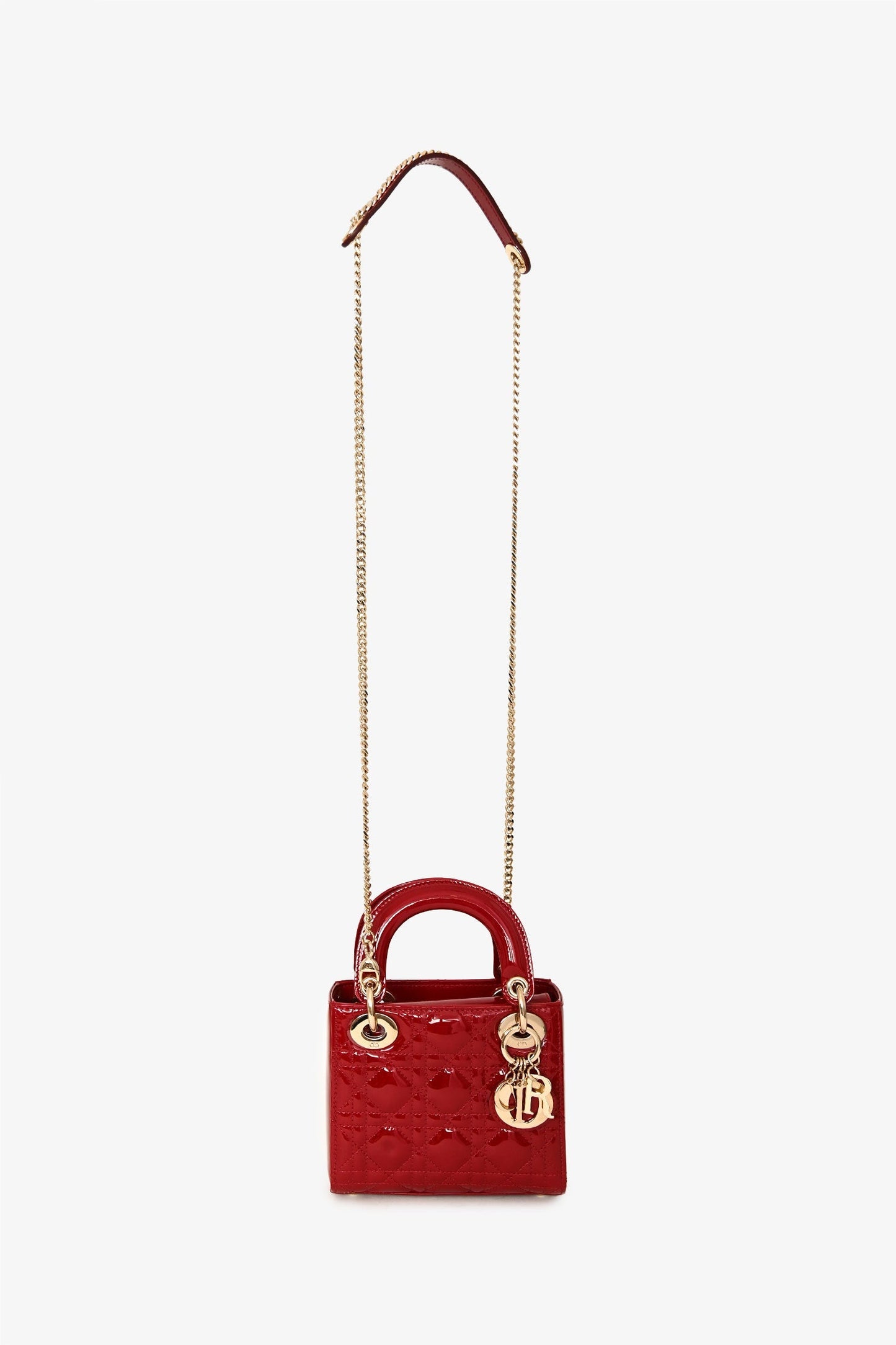 Christian Dior Cherry Red Patent Cannage Calfskin Mini Lady Dior Bag