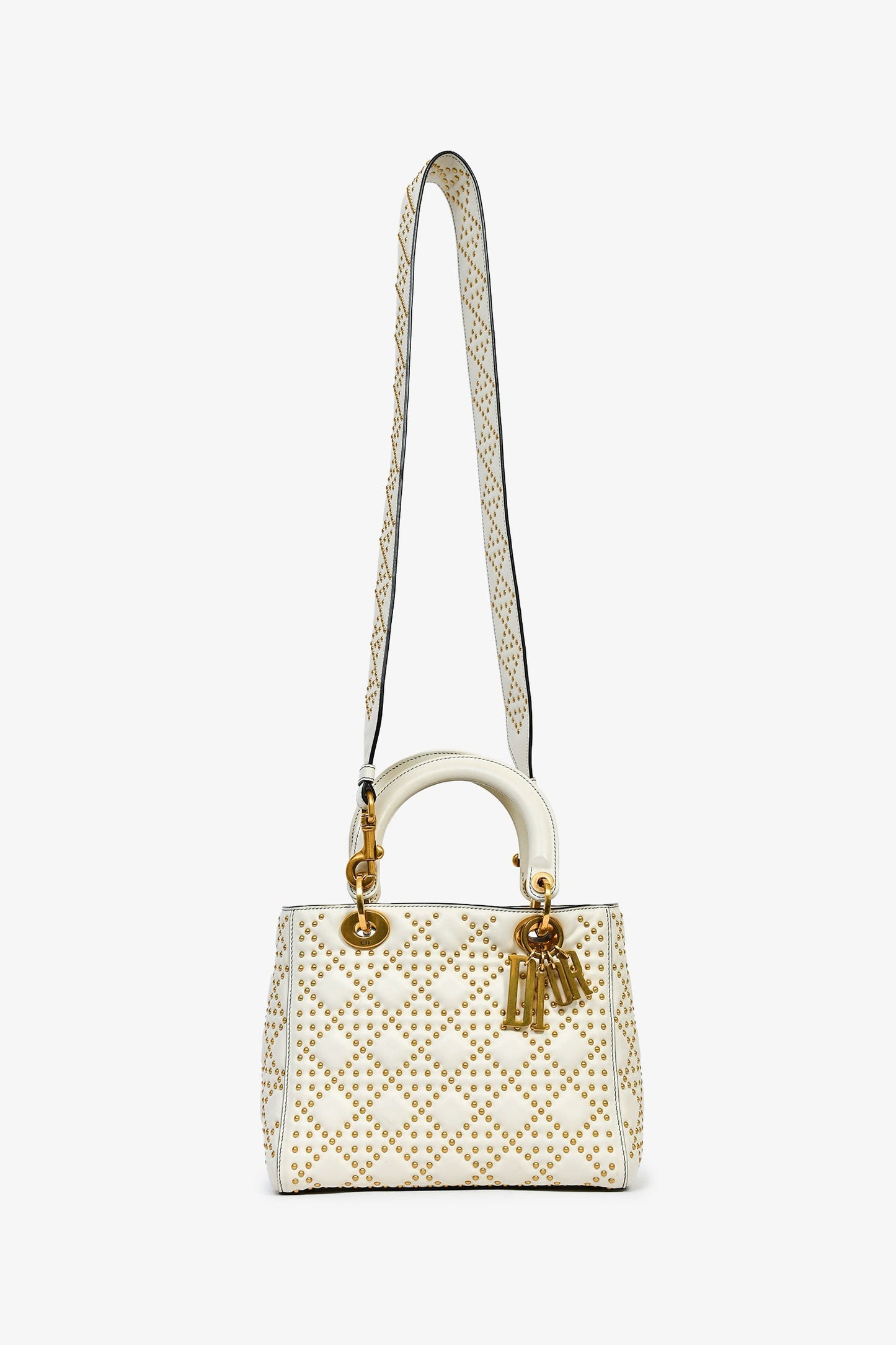Christian Dior 2018 Cream Leather Medium Studded Supple Lady Dior Bag