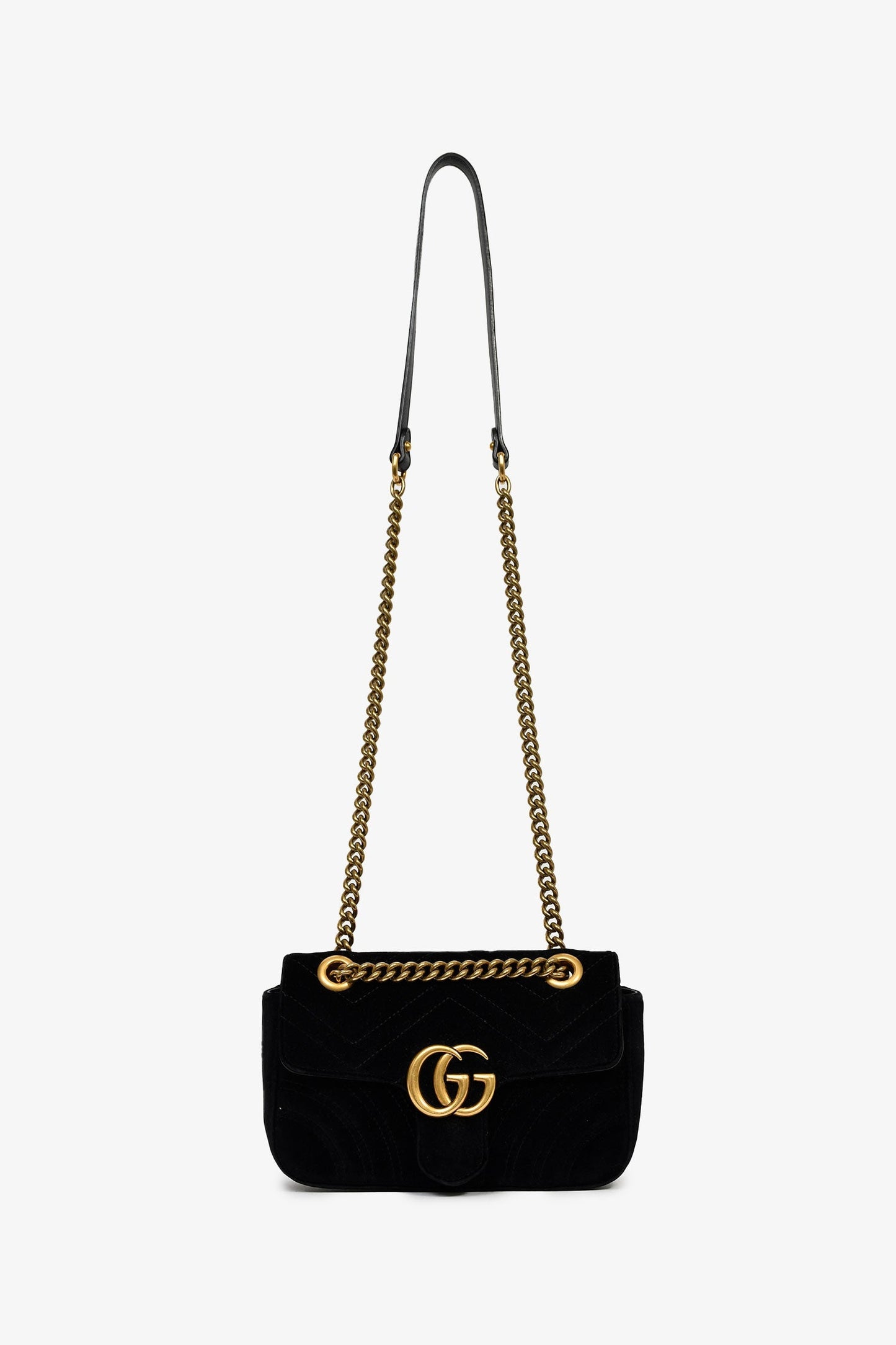 Gucci Black Velvet 'GG Marmont' Small Shoulder Bag