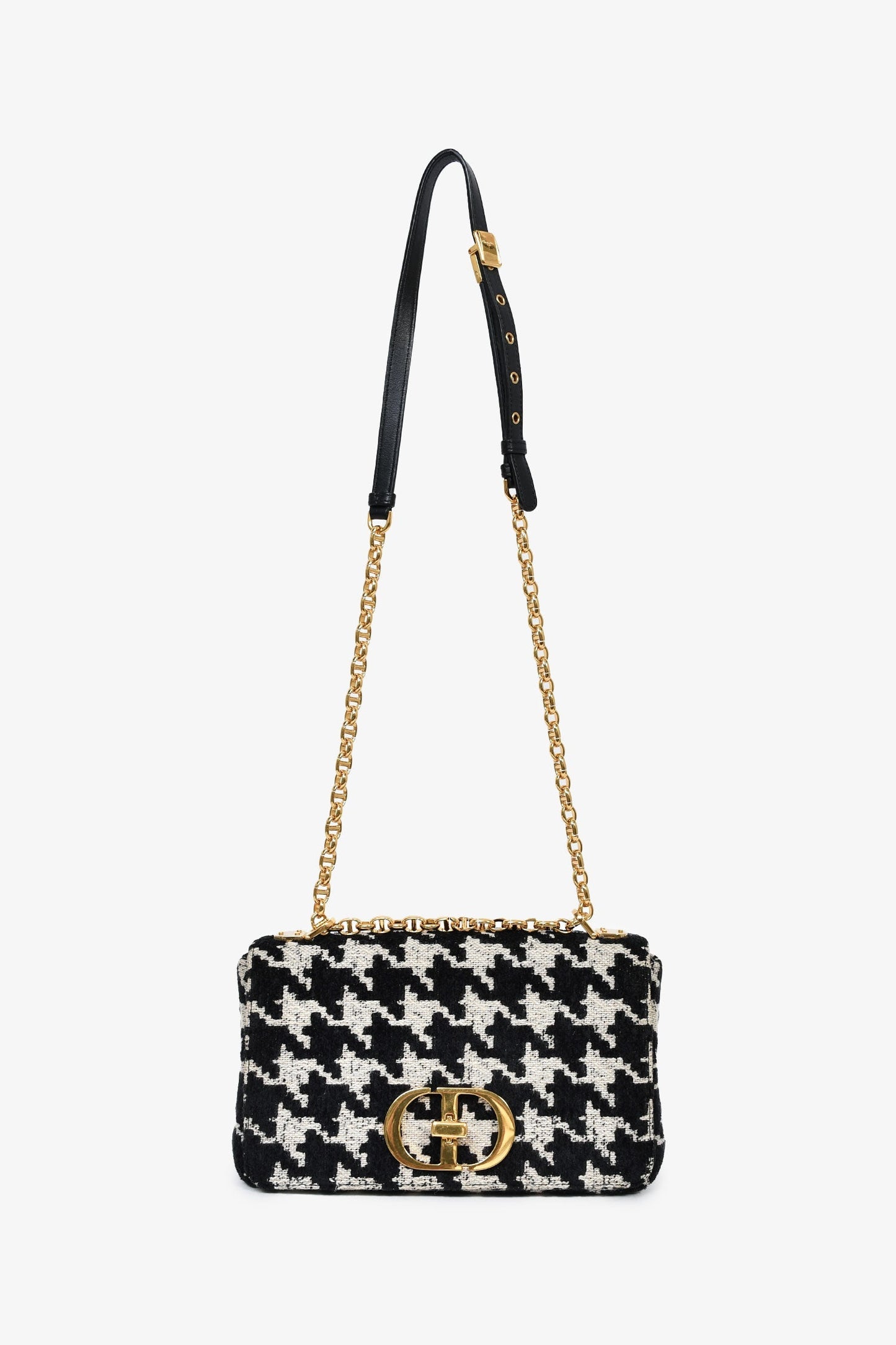Christian Dior 2021 Black/White Herringbone 'Caro' Shoulder Bag