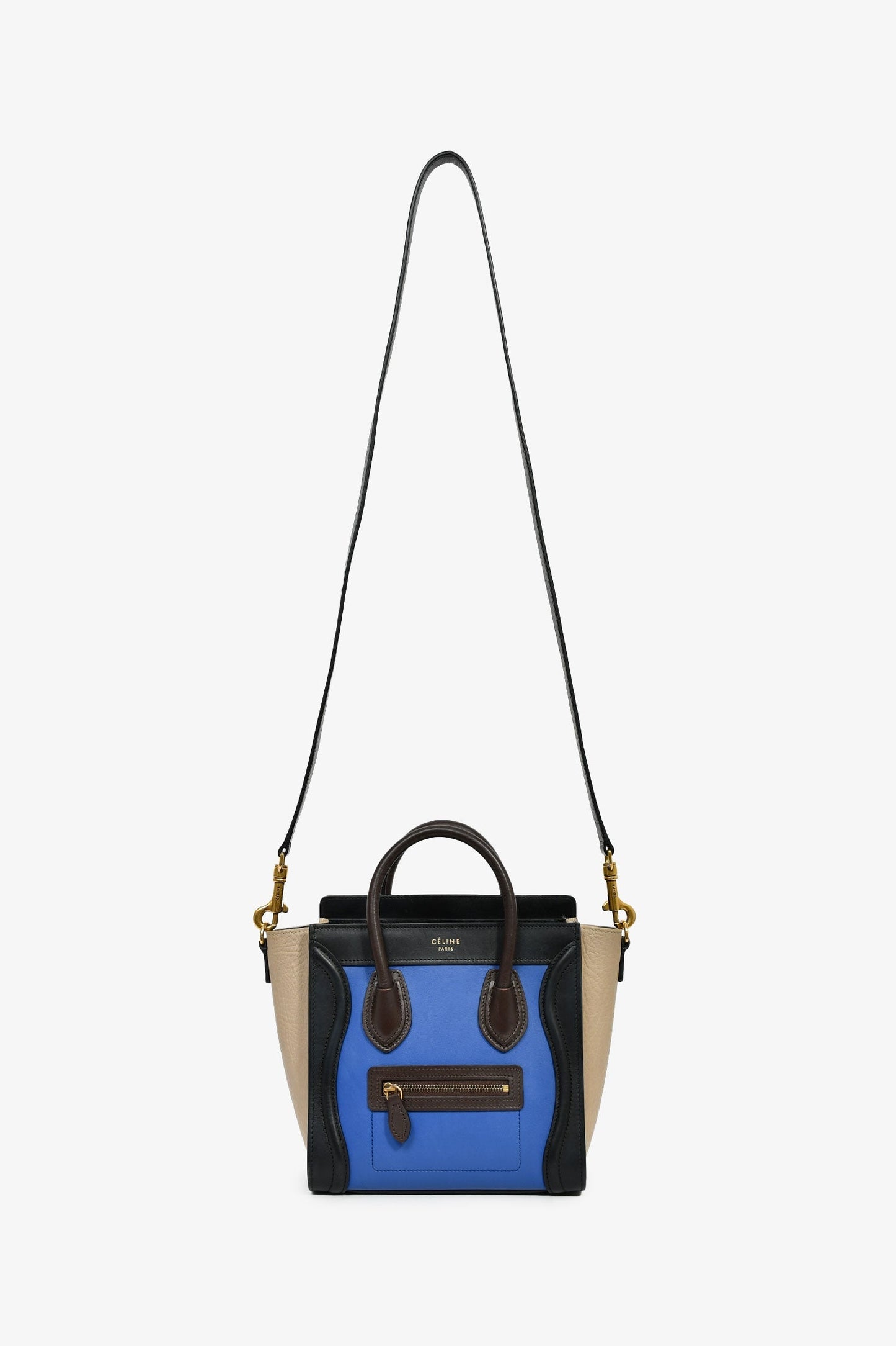 Celine 2015 Blue/Black/Taupe Nano Luggage Tote
